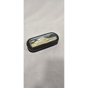 Vtg Russian Lacquer hard eyeglass case box hand painted‎ Fedoskino nature